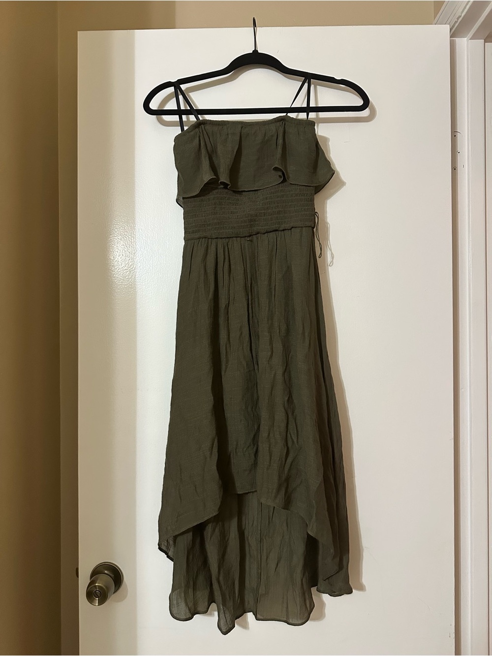 Olive Green High-Low Sundress with Smocked Waist